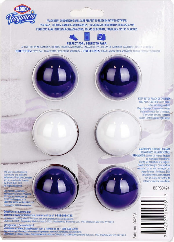 Clorox Fraganzia Deodorizing Balls, Lavender with Eucalyptus Scent - Battery Free Air Refresher, Odor Eliminators for Shoes, Gym Bag, Closet,
