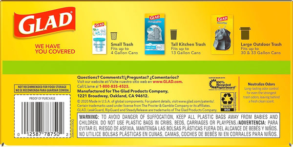 Glad Forceflex Tall Kitchen Trash Bags, 13 Gal, Gain Original with Febreze, 80 Ct (Pack May Vary)