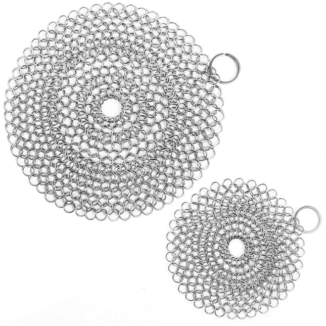 Cast Iron Skillet Cleaner Chainmail,2 Pack Premium Stainless Steel Chain Maille Scrubber for Cast Iron Pans,Stainless St