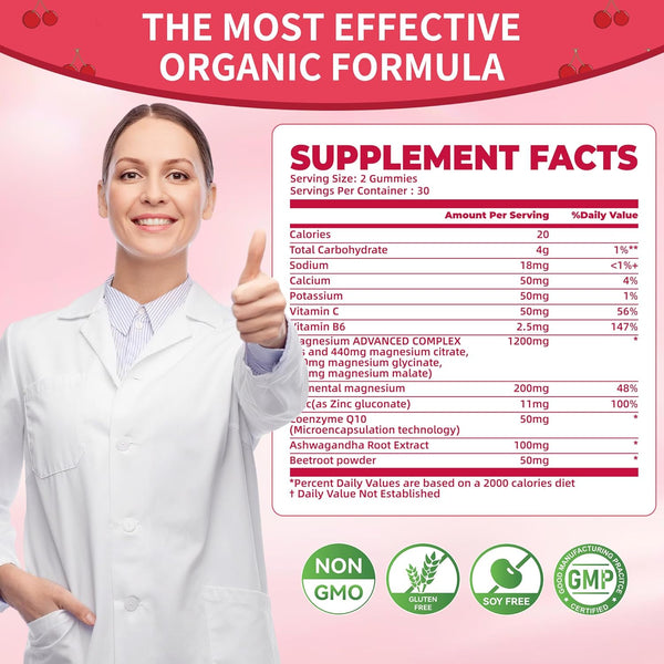 Magnesium Glycinate Gummies 1000Mg - Sugar Free Magnesium Potassium Supplement with Vitamin D, B6, Coq10 for Calm Mood & Sleep Support - 120
