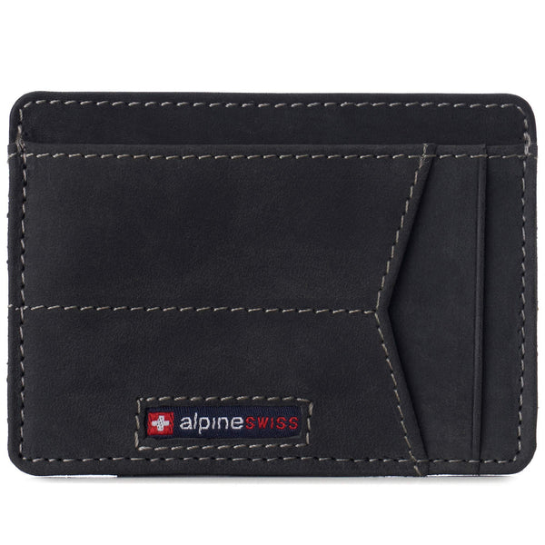 Alpine Swiss RFID Minimalist Oliver Front Pocket Wallet For Men Leather Hampton Collection Nubuck Black One Size Nubuck Black