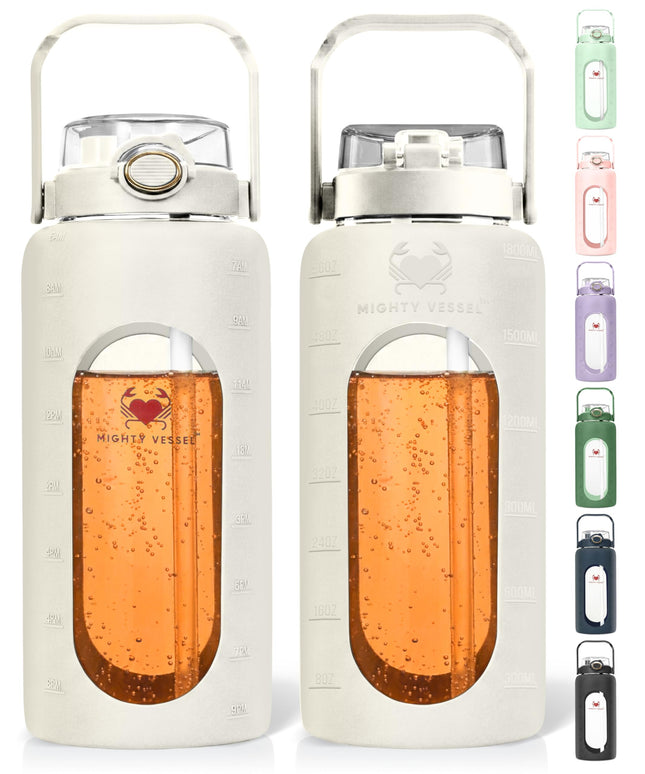 Leakproof Glass 64 Oz Water Bottle with Straw - Pregnancy Water Bottle Tracker, 