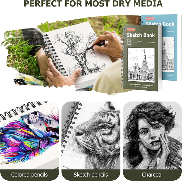 Soucolor Small Sketchbook 5.5" x 8.5", 2 Pack Mini White Sketch Book Blue & Green 5.5" x 8.5" (Pack of 2)