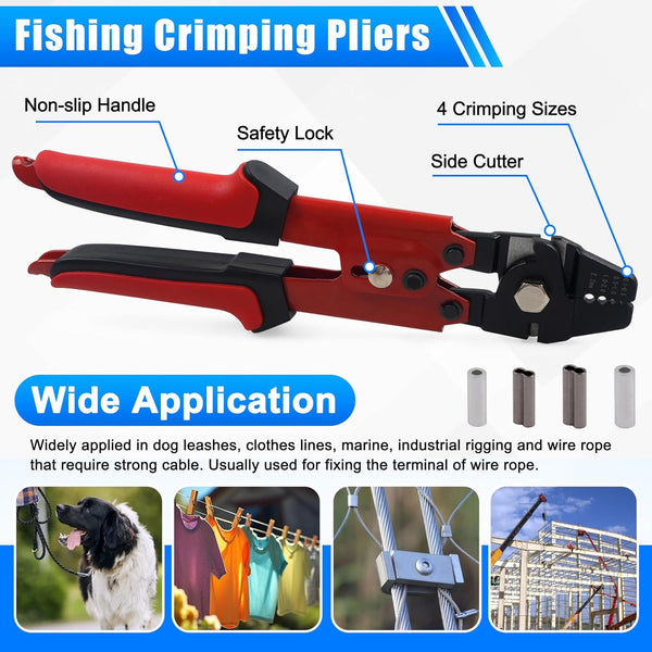 Fishing Crimping Tool Kit, High Carbon Steel Fishing Crimping Pliers Wire Rope Leader Crimping Tool with 500pcs Fishing Crimp Sleeves Beads Set, 4