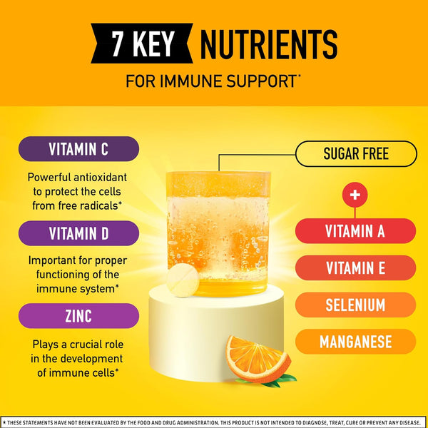 Airborne Vitamin C 1000Mg (Per Serving) - Zesty Effervescent Tablets, Gluten-Free Immune Support Supplement, Echinacea & Ginger, Orange, Citrus,