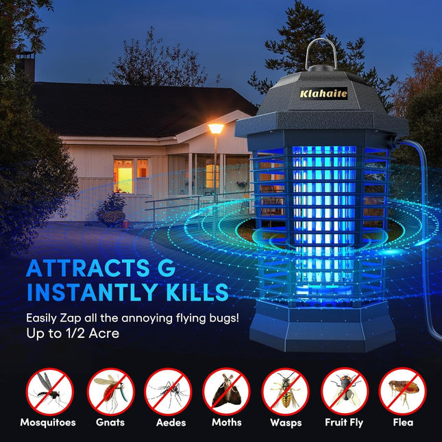 Klahaite Bug Zapper Outdoor, Electric Mosquito Zapper, Fly Zapper Indoor Fly Traps, Mosquito Repellent Outdoor Patio and