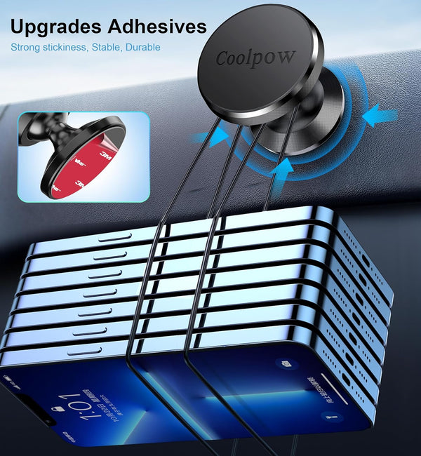 Coolpow【2 Packs Magnetic Phone Holder for Car【Strong Magnet】 Phone Holders for Your Car Phone Holder Mount【4 Metal Plate】 Universal Car