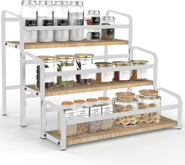 Spice Rack Organizer for Countertop , 3-Tier Spice Storage Holder with Magnetic Connetion for Kitchen , Durable Syrup Rack with Fall Protection