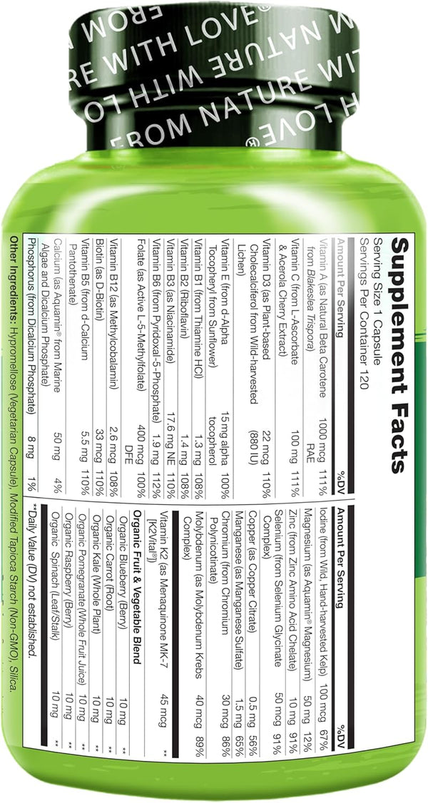 NATURELO Mens Multivitamins - One Daily Multivitamin for Men with Vitamins, Minerals & Organic Whole Foods, Boost Energy & Health, Non-Gmo, 120