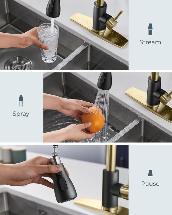 FORIOUS Kitchen Faucets with Pull Down Sprayer, High Arc Single Handle Classic Stainless Steel Sink Faucet 1 or 3 Hole, Suitable for Farmhouse