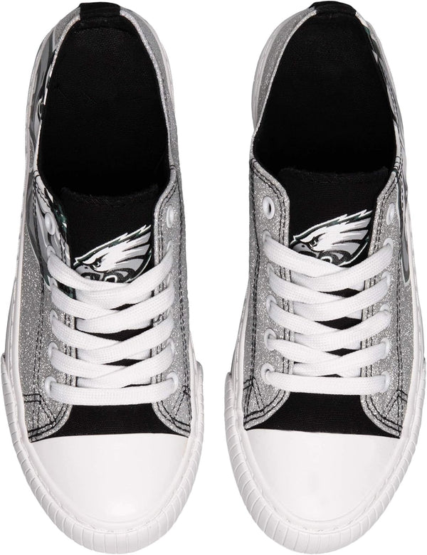 FOCO Womens NFL Team Logo Ladies Fashion Glitter Low Top Canvas Sneakers Shoes Philadelphia Eagles 8 Glitter