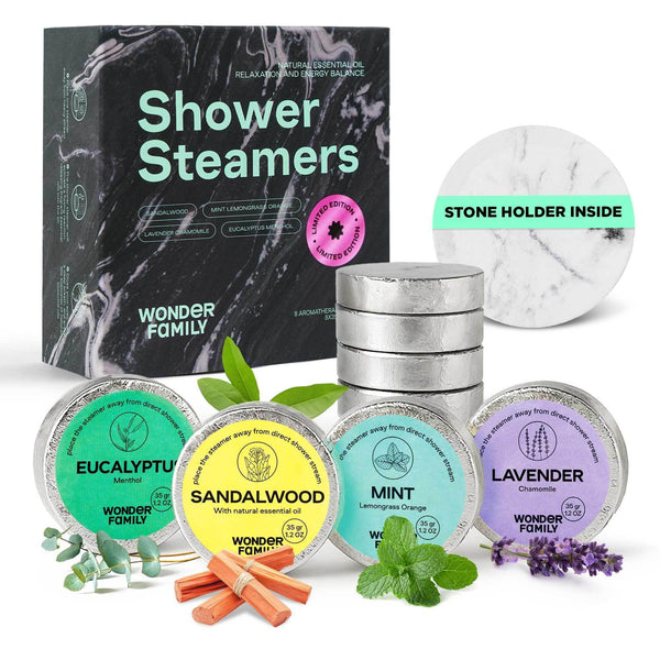 Aromatherapy Shower Steamers Gift Set – Mint, Eucalyptus, Sandalwood, Lavender – Essential Oil Vapor Shower Tablets, Individually Wrapped Melts,