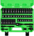 SWANLAKE 3/8" Drive Impact Socket Set, 50-Piece Standard SAE (5/16 to 3/4 Inch) and Metric (8-22Mm) Size, 6 Point, Cr-V, 3/8-Inch Ratchet Handle,