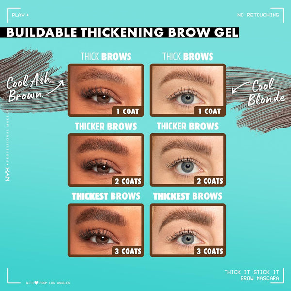 NYX PROFESSIONAL MAKEUP Thick It Stick It Thickening Brow Mascara, Eyebrow Gel - Brunette 06 BRUNETTE 0.23 Fl Oz (Pack of 1)