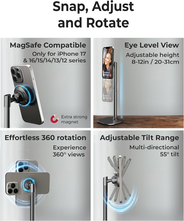 COOPER MagStand, Adjustable Magnetic iPhone Stand for Desk & Phone Holder for Video Recording, Compatible with MagSafe, Stand for iPhone 17 Pro