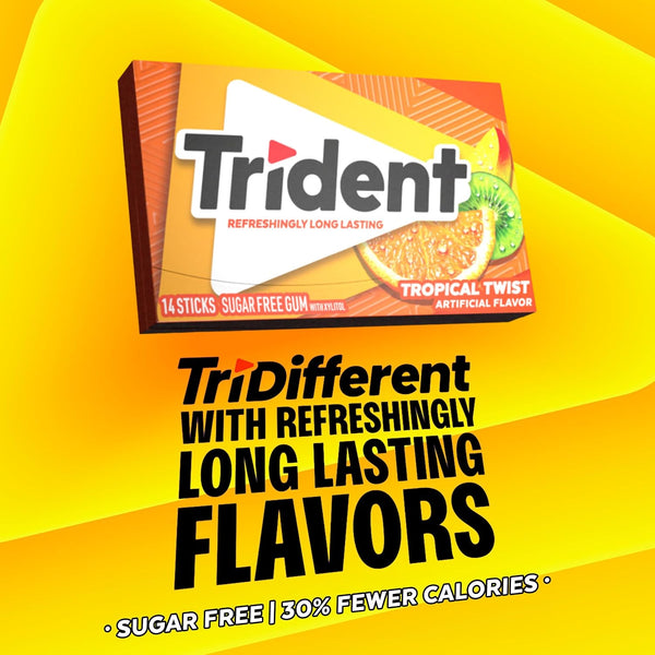 Trident Tropical Sugar-Free Gum, 12 Packs of 14 Pieces (168 Total Pieces) Tropical Twist 12 Count (Pack of 1)