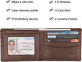 Wallet for Men-Genuine Leather RFID Blocking Bifold Stylish Wallet With 2 ID Window Galaxy Style Coffee