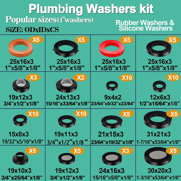 XBVV 37 Size 1075 Pcs Faucet Washers & O-Rings Kit & Plumbing Gasket 3-in-1 Home Universal Rubber Washers Assortment Kit for Faucet Hose Spigot