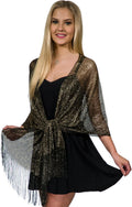 ShineGlitz Shawls and Wraps for Evening Dresses, Metallic Glitter Shawls for Women, Sparkling Wedding Giving Shawl Gift Black/Gold