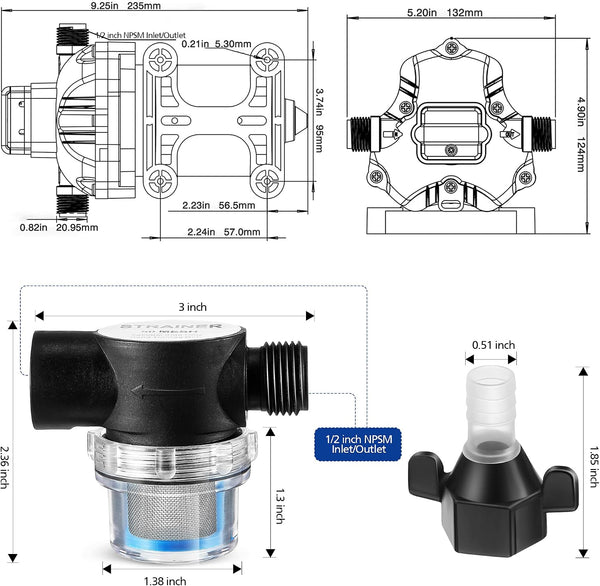 Water Pressure Diaphragm Pump Industrial 115V 4 GPM 45 PSI, Self Priming Water Booster Pump with Power Plug, Fittings Strainer Filter for Kitchen