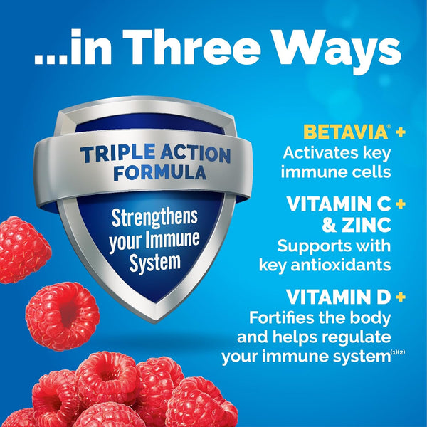Emergen-C Immune+ Triple Action Immune Support Powder, Betavia (R), 1000Mg Vitamin C, B Vitamins, Vitamin D and Antioxidants, Raspberry â 30 Count