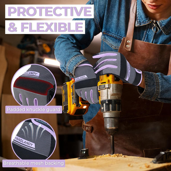 HANDLANDY Women Safety Work Gloves Utility Touch Screen Working Grip Glove for Yardwork Gardening Breathable Mechanic Gloves