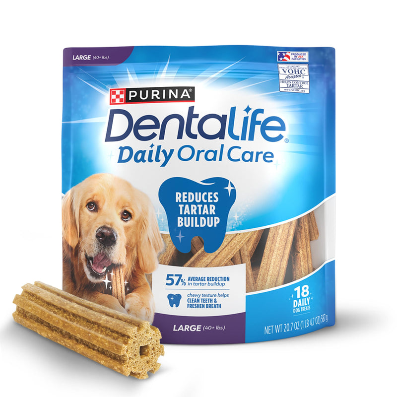 Purina DentaLife Made in USA Facilities Large Dog Dental Chews, Daily - 18 ct. Pouch 18 Count (Pack of 1)