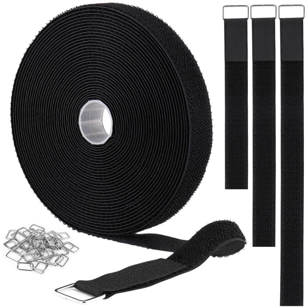 YMCRLUX 1"x32ft Hook and Loop Straps with 50 Metal Buckles, Adjustable Fastening Cable Straps, Cut-to-Length Cinch Strap, Reusable Nylon Securing