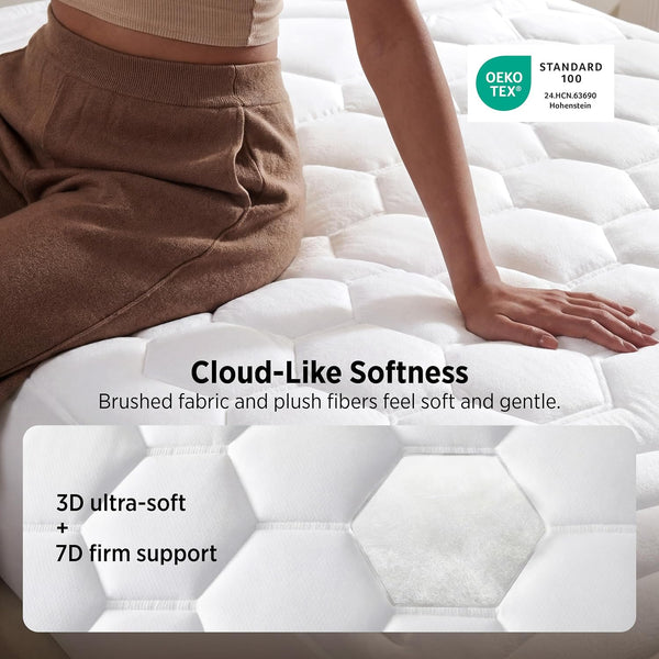 Bedsure Queen Mattress Pad - Quilted Fitted Mattress Topper Protector with 8-21 Inches Deep Pocket, Noiseless Breathable Bed Cover Padded, Machine