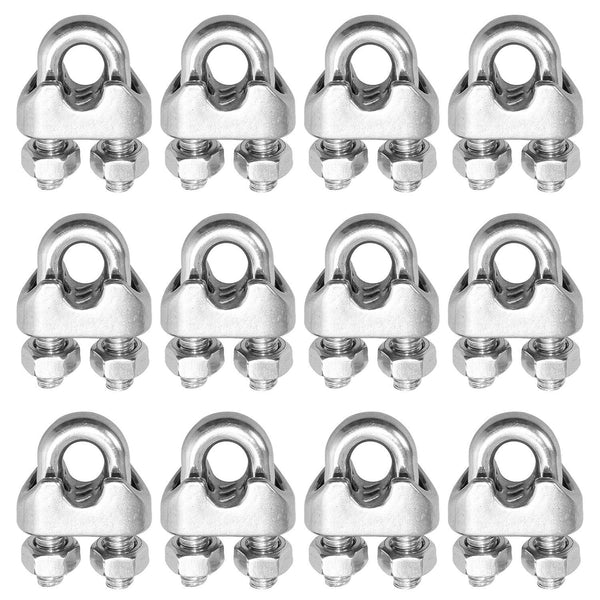 1/4 Inch 6mm Wire Rope Clamps Clip 304 Stainless Steel Cable Clip Fastener 12 Pcs 1/4 Inch (12 Count)