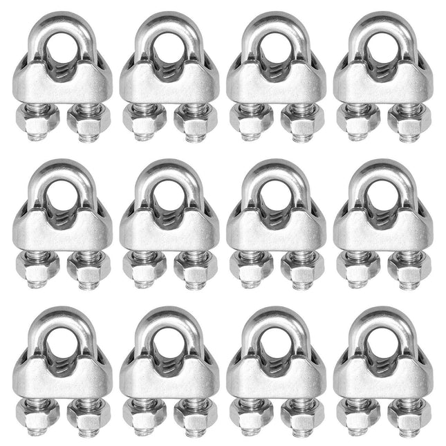 1/4 Inch 6mm Wire Rope Clamps Clip 304 Stainless Steel Cable Clip Fastener 12 Pcs 1/4 Inch (12 Count)