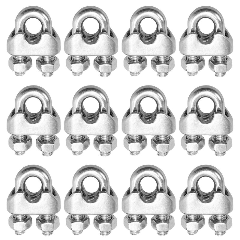 1/4 Inch 6mm Wire Rope Clamps Clip 304 Stainless Steel Cable Clip Fastener 12 Pcs 1/4 Inch (12 Count)