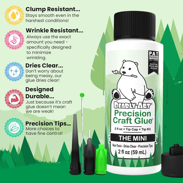 Bearly Art Precision Craft Glue - The Mini - 2fl oz with Tip Kit - Acid Free Archival - Strong Hold Adhesive - Ideal for Fine Paper Crafting