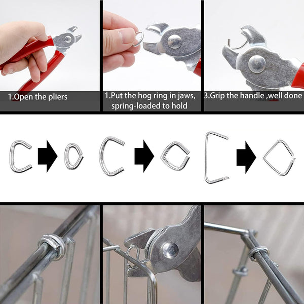 270 Pcs of 3 Sizes Galvanized Hog Rings Assortment Kit and Pliers | Professional Pliers Widely for Bungee Animal Pet Cages Bagging Meat and