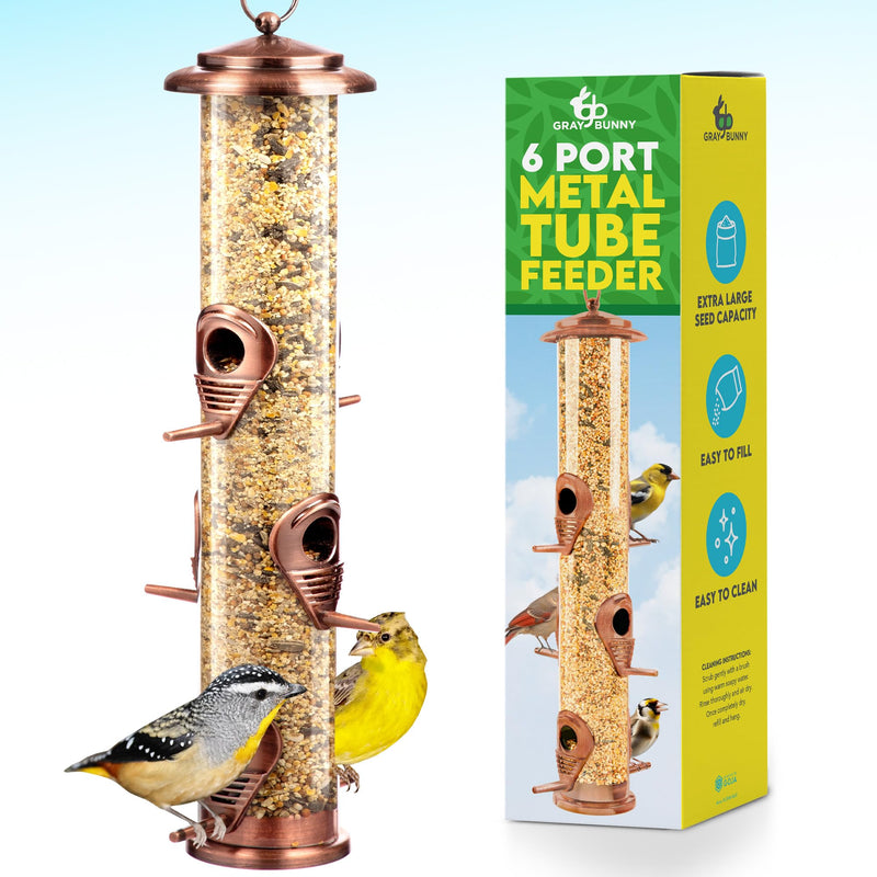 Bird Feeder for Outdoors (Brushed Metal Copper) Hanging Bird Feeders with Locking Lid & Adjustable Hanger, Chew-Proof, Weather Resistant (15