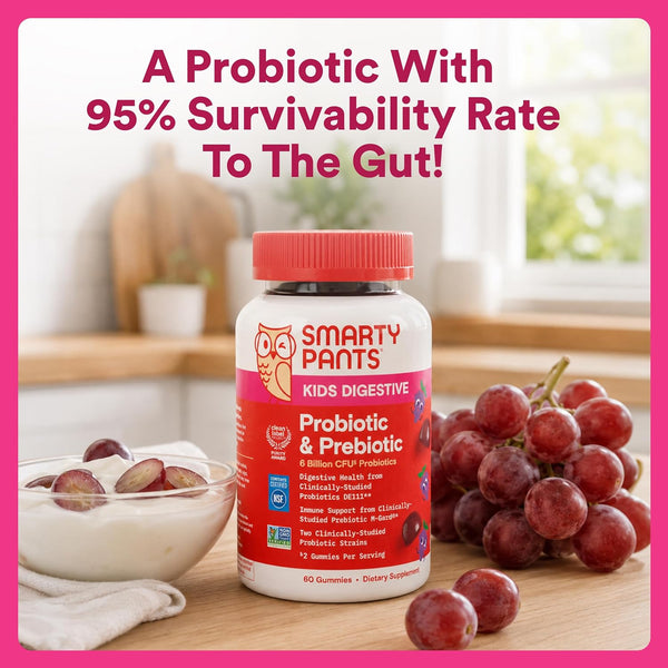 Smartypants Kids Probiotic Immunity Gummies: Prebiotics & Probiotics for Digestive Health and Immune Support Supplement, Gluten Free, Vegan, Grape