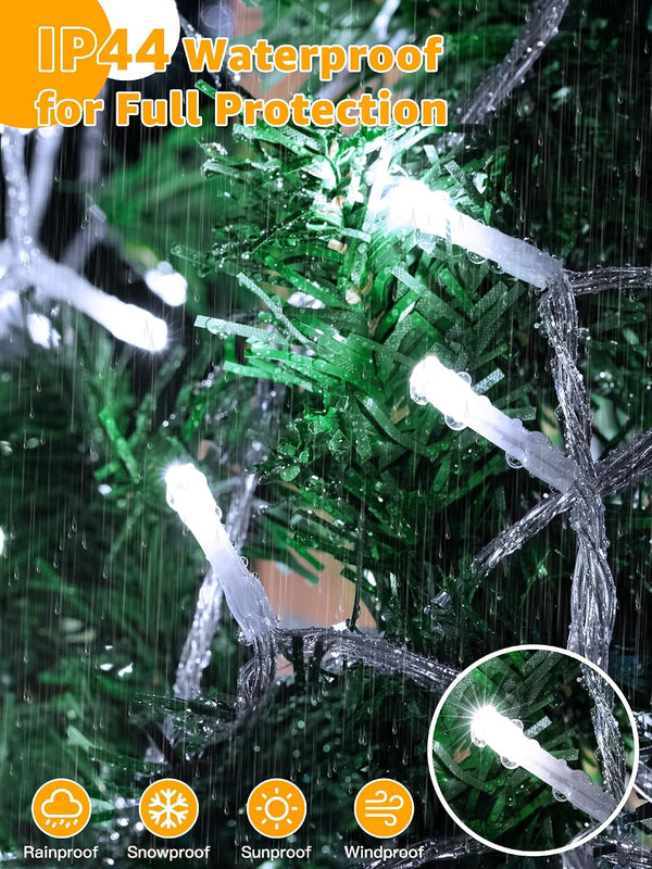 Christmas Lights 600LED 98FT, Waterproof Outdoor String Lights with Remote and Timer, 8 Modes Dimmable Fairy Lights for Indoor Outdoor Wedding