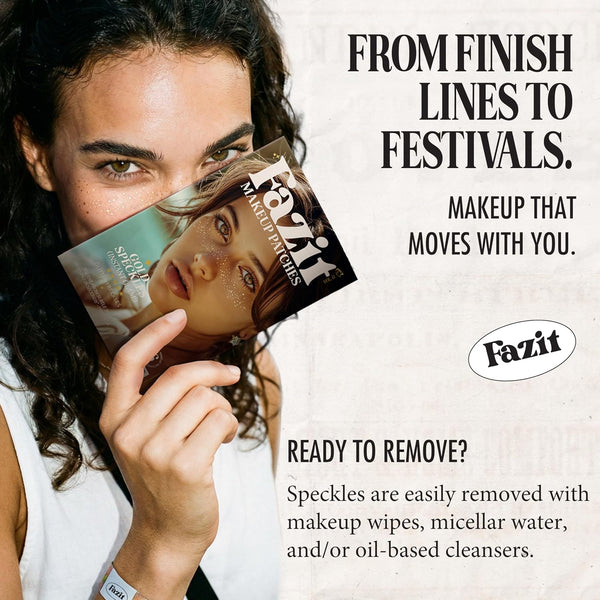 Fazit Gold Speckles - Glitter Freckle Makeup Patches - Shimmering Faux Freckles & Body Glitter - Waterproof, Long-Lasting Instant Glamour for