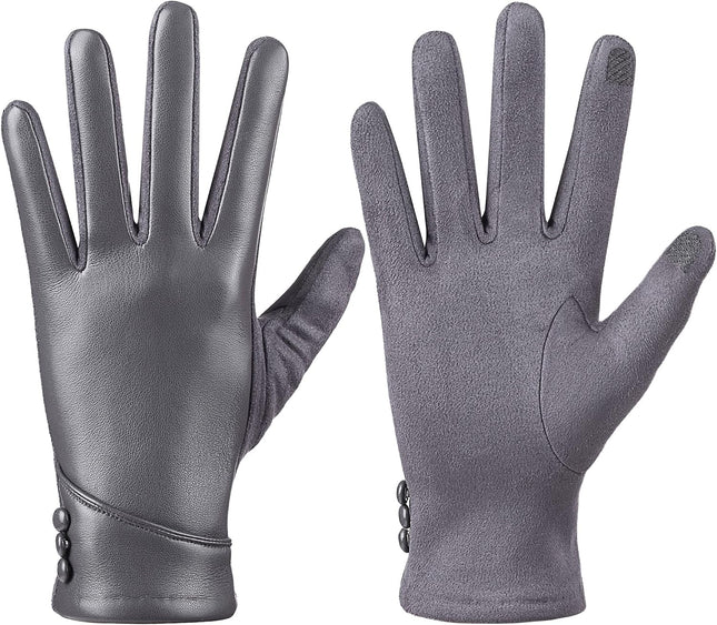 Winter Leather Gloves Women, Warm Wool Lining Touchscreen Texting Large-X-Large