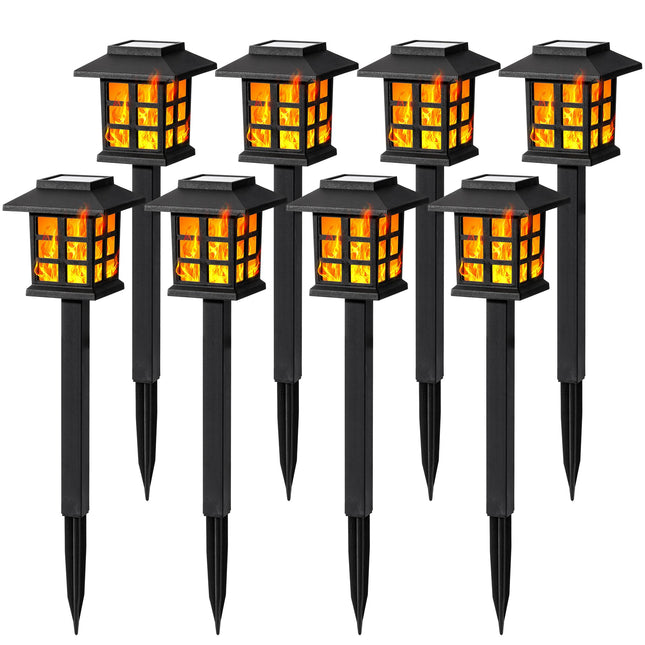 GIGALUMI Solar Lights for Outside,8 Pack Flickering Flame LED Solar Outdoor Lights, Waterproof Solar Garden Lights Maint