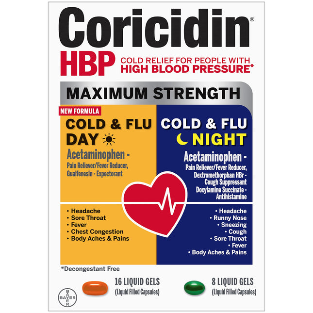 Coricidin HBP, Decongestant-Free Cold Symptom Relief for People with High Blood 