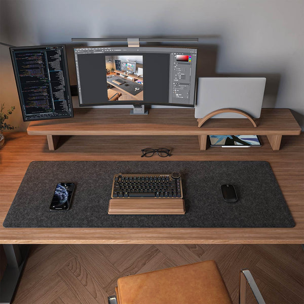 Felt Desk Mat | Computer Mat for Desk(36x12Inches) | Large Felt Mouse Pad and Keyboard Mat | Desk Protector for Office | Dark Gray Dark Gray 36" x 12"