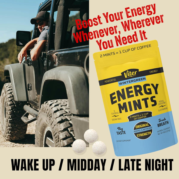 Viter Energy Caffeinated Mints 40Mg Caffeine, B Vitamins, Sugar Free. (Wintergreen, 20Pcs, 6 Pack)