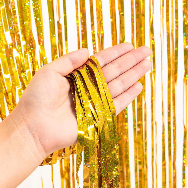 Gold Fringe Curtain Tinsel Backdrop - GREATRIL Foil Fringe Curtain Party Streamers for Prom 2026 NYE New Years Eve Birthdays Christmas Theme Party