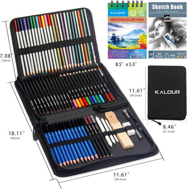 KALOUR 76 Drawing Sketching Kit Set - Pro Art Supplies with Sketchbook & Watercolor Paper - Include