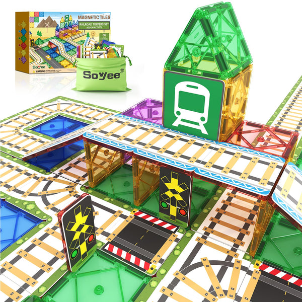 Magnetic Tiles Railroad Toppers Kids Toys Add-on Train Track Playset Playing with Trains Cars Preschool Learning Activities STEM Toys for Age 5-7