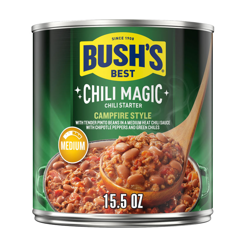 BUSH'S BEST 15.5 oz Canned Chili Magic Chili Beans Starter Campfire Style, Source of Plant Based Protein and Fiber, Low Fat, Gluten Free, (Pack of