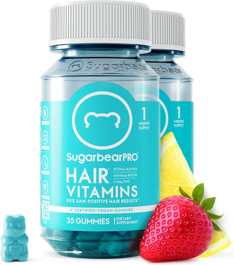 Sugarbear Hair Vitamin Gummy 2 Month Supply Extra Strength Biotin 6000Mcg, Growth for Men & Women, Vegan Vitamin B12, MSM, Inositol, Omega 3,