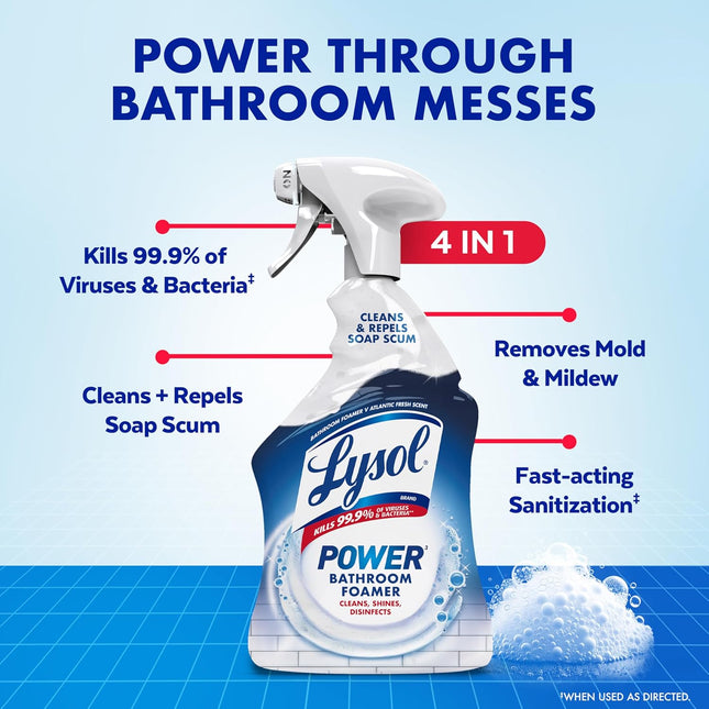 Lysol Power Foaming Bathroom Cleaner, Multipurpose Cleaner for Showers, Bathtubs, Sinks, Disinfectant Spray Kills 99.9% 