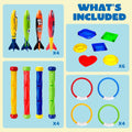 JOYIN 18Pcs Diving Pool Toys for Kids, Swimming Pool Toy with Storage Bag Includes 4 Pool Rings, 4 Diving Sticks, 4 Bandits, 6 Treasures